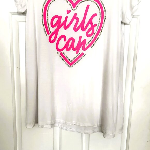 NWT Girls Justice White Short Sleeve‎ Top - Girls Can w/Heart - Picture 3 of 4
